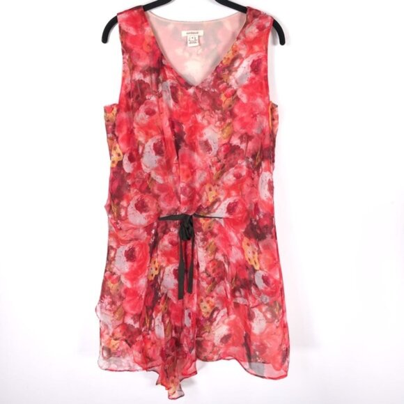Sundance Women’s 100%‎ SILK Red Mini Dress Floral Watercolor Chiffon Tie Waist 4 - Picture 1 of 11